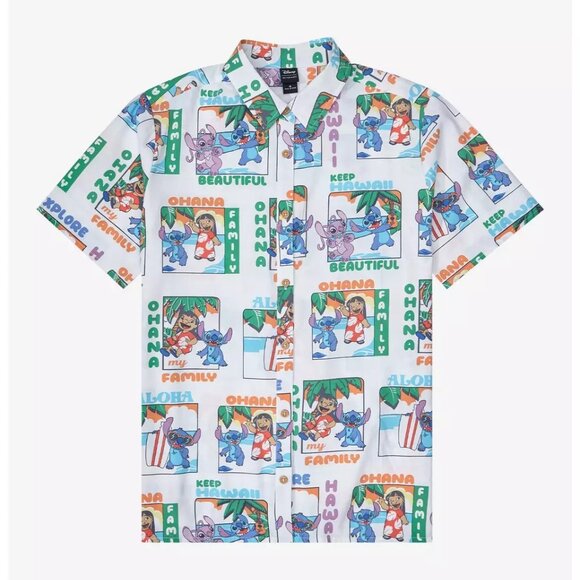 "NWT"Disney Lilo & Stitch:The‎ Series Character Allover Print Woven Button Up-XL - Picture 1 of 11